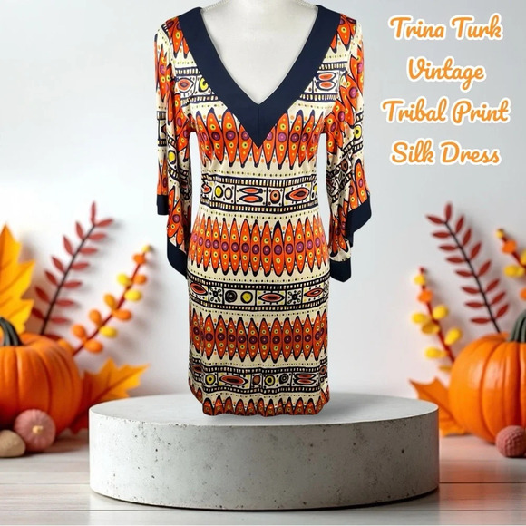 Trina Turk | Vintage Tribal Print Silk Dress - Picture 1 of 5